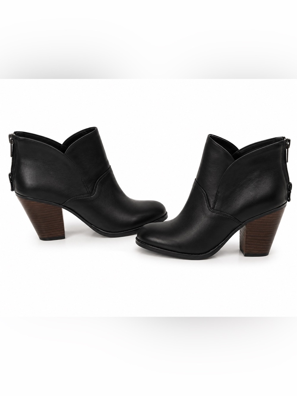Gianni Binni Women’s Black Leather Ankle Booties with Stacked Heel